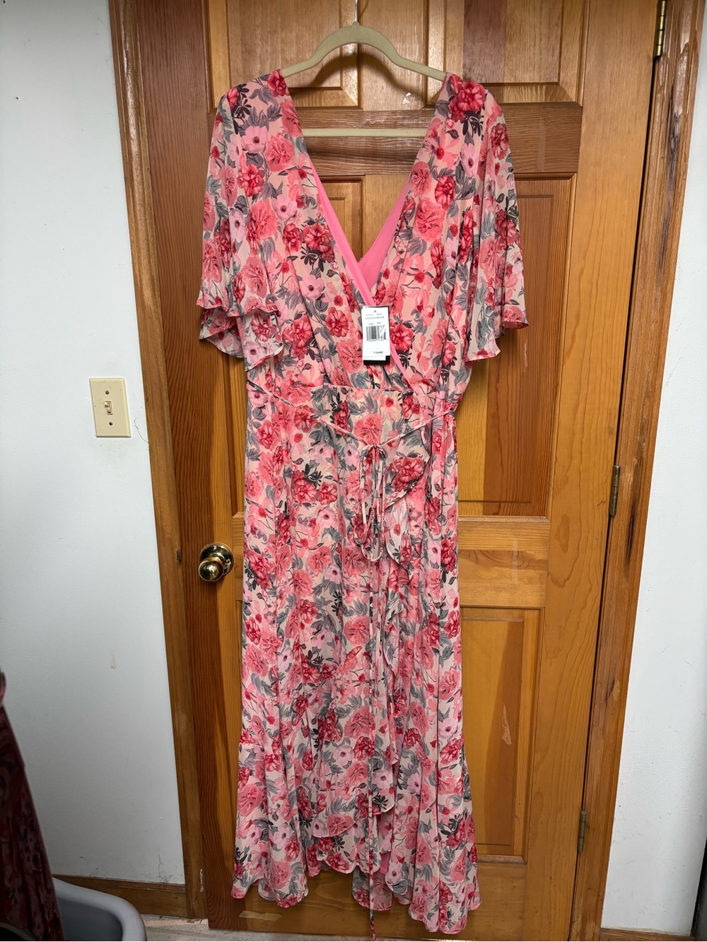 Floral Faux Wrap Maxi Dress - Pink -20W NWT